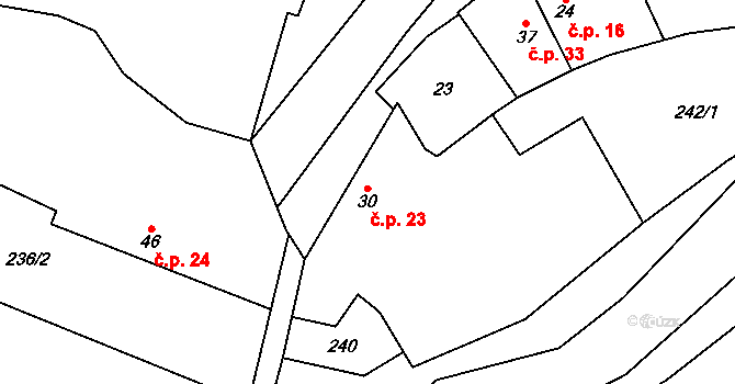 Miškovice 23, Třebovle na parcele st. 30 v KÚ Miškovice u Kouřimi, Katastrální mapa