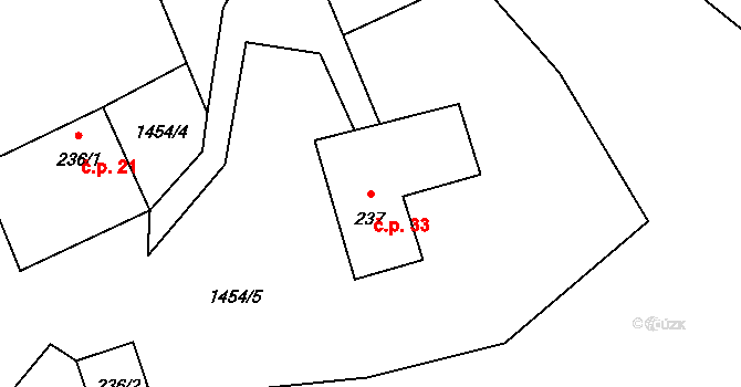 Koruna 33 na parcele st. 237 v KÚ Koruna, Katastrální mapa
