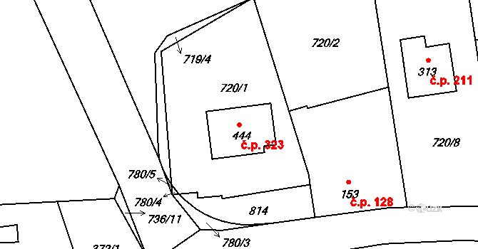 Sedlec 323, Sedlec-Prčice na parcele st. 444 v KÚ Sedlec u Votic, Katastrální mapa