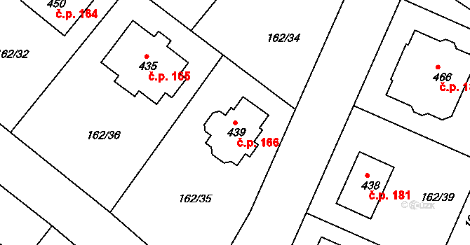 Sedlčánky 166, Čelákovice na parcele st. 439 v KÚ Sedlčánky, Katastrální mapa