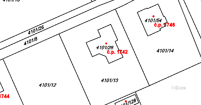Černošice 1742 na parcele st. 4101/28 v KÚ Černošice, Katastrální mapa