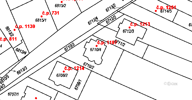 Mutěnice 1187 na parcele st. 6710/4 v KÚ Mutěnice, Katastrální mapa