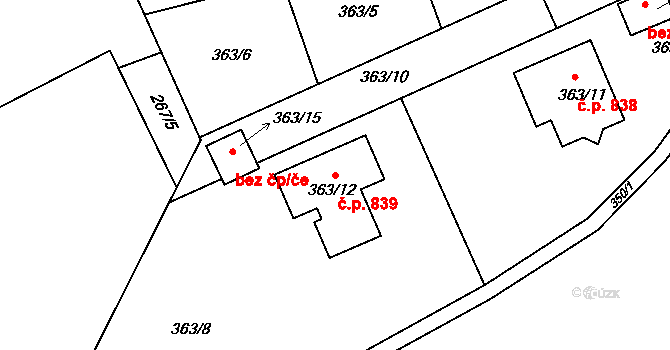 Libušín 839 na parcele st. 363/12 v KÚ Libušín, Katastrální mapa
