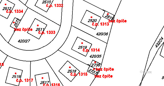 Blatná 1314 na parcele st. 2519 v KÚ Blatná, Katastrální mapa
