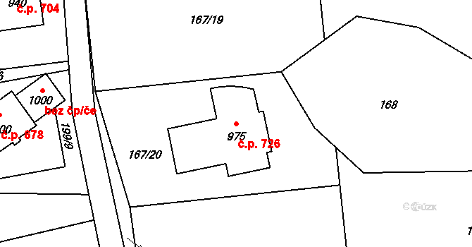 Lučany nad Nisou 726 na parcele st. 975 v KÚ Lučany nad Nisou, Katastrální mapa