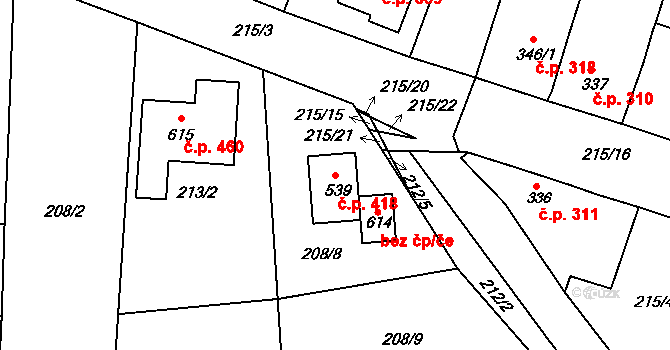Byšice 418 na parcele st. 539 v KÚ Byšice, Katastrální mapa
