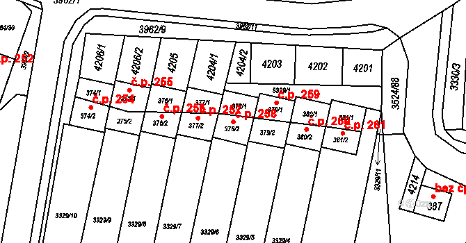 Mašťov 258 na parcele st. 378/1 v KÚ Mašťov, Katastrální mapa
