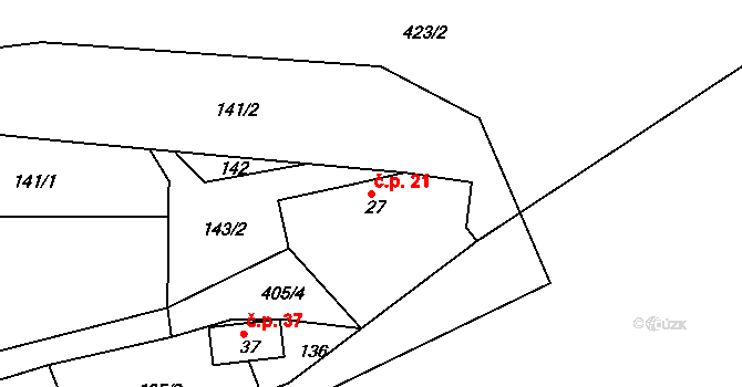 Vestec 21, Hřiměždice na parcele st. 27 v KÚ Vestec u Hřiměždic, Katastrální mapa