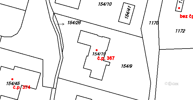 Klokoty 367, Tábor na parcele st. 154/19 v KÚ Klokoty, Katastrální mapa