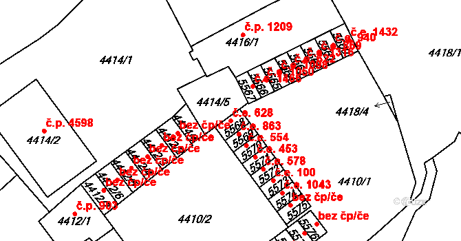 Chomutov 628 na parcele st. 5568 v KÚ Chomutov I, Katastrální mapa