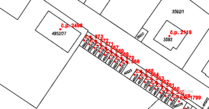 Znojmo 369 na parcele st. 4953/15 v KÚ Znojmo-město, Katastrální mapa