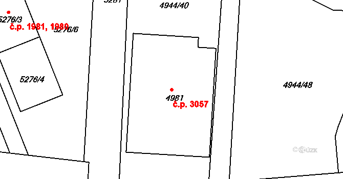 Česká Lípa 3057 na parcele st. 4981 v KÚ Česká Lípa, Katastrální mapa