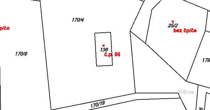 Machovská Lhota 56, Machov na parcele st. 136 v KÚ Machovská Lhota, Katastrální mapa