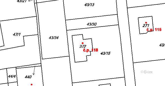 Bubovice 118 na parcele st. 372 v KÚ Bubovice, Katastrální mapa