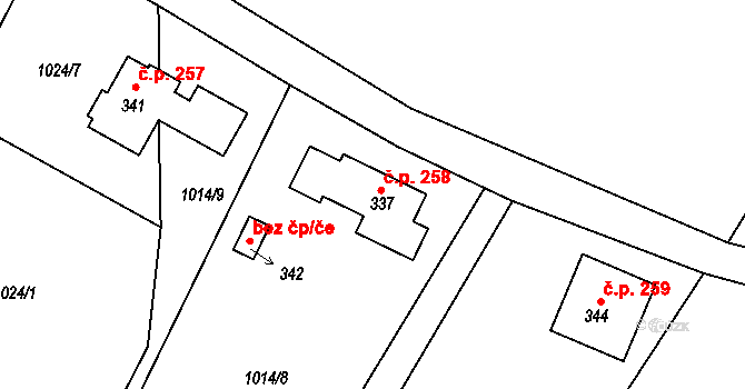 Libochovany 258 na parcele st. 337 v KÚ Libochovany, Katastrální mapa