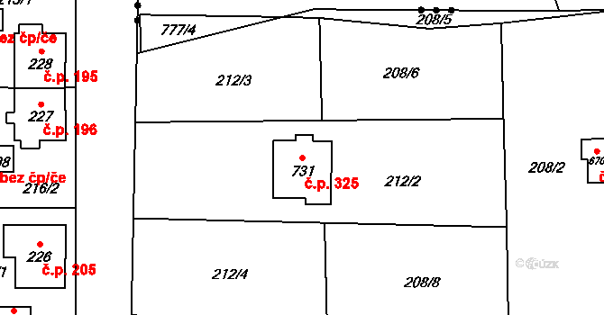 Havlovice 325 na parcele st. 731 v KÚ Havlovice, Katastrální mapa