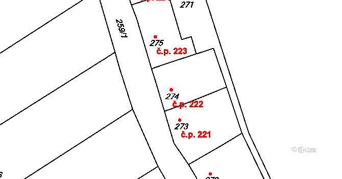 Jemnice 222 na parcele st. 274 v KÚ Jemnice, Katastrální mapa