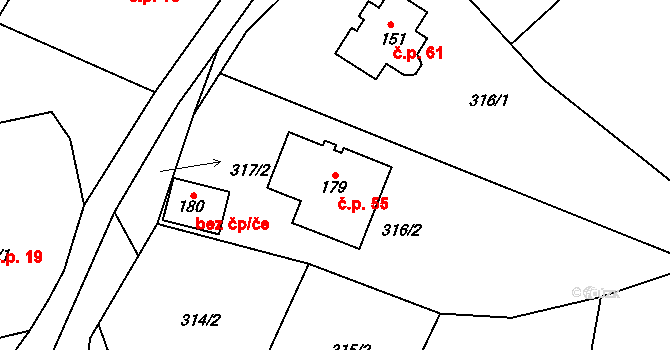 Topělec 55, Čížová na parcele st. 179 v KÚ Topělec, Katastrální mapa