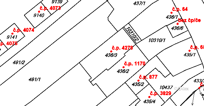 Hodonín 4278 na parcele st. 436/3 v KÚ Hodonín, Katastrální mapa
