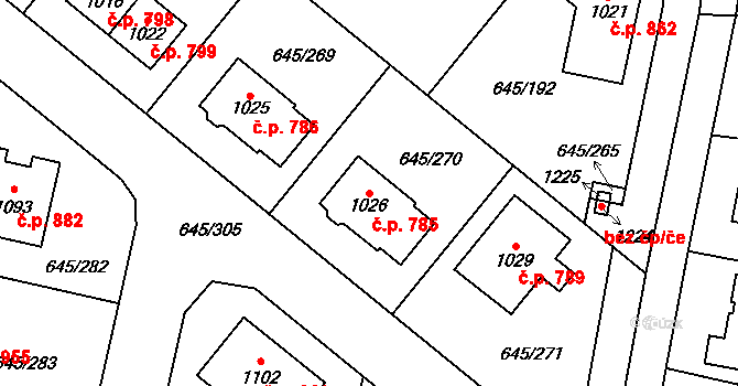 Líbeznice 785 na parcele st. 1026 v KÚ Líbeznice, Katastrální mapa