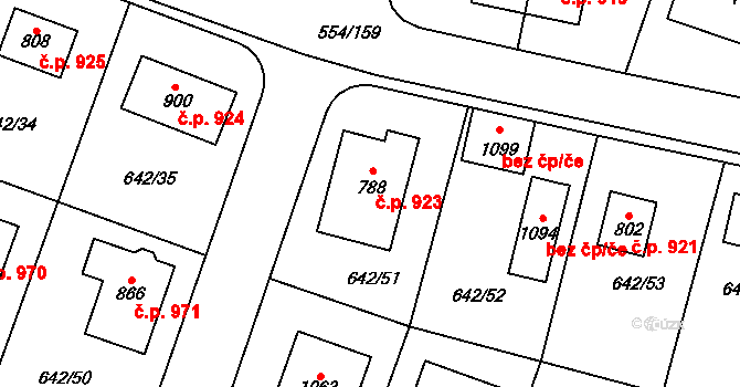 Bašť 923 na parcele st. 788 v KÚ Bašť, Katastrální mapa