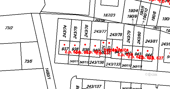 Kudlov 632, Zlín na parcele st. 939 v KÚ Kudlov, Katastrální mapa