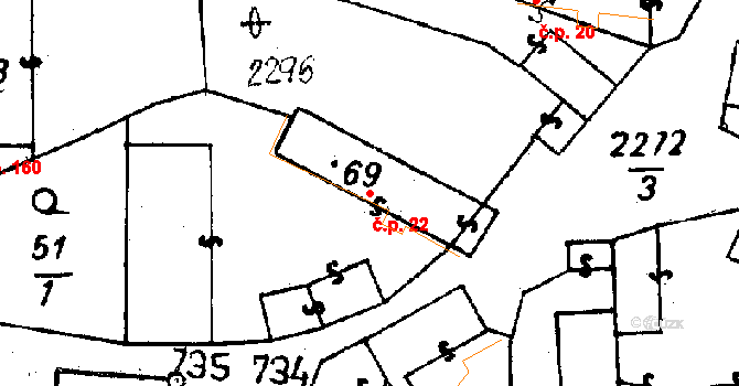 Soběšice 22 na parcele st. 69 v KÚ Soběšice u Sušice, Katastrální mapa