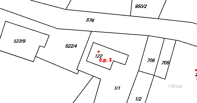 Hadrava 3, Chudenín na parcele st. 122 v KÚ Hadrava, Katastrální mapa