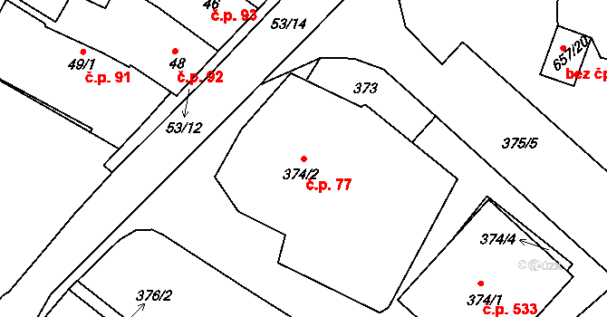Pokratice 77, Litoměřice na parcele st. 374/2 v KÚ Pokratice, Katastrální mapa