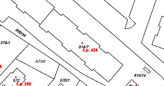 Pokratice 424, Litoměřice na parcele st. 614/7 v KÚ Pokratice, Katastrální mapa