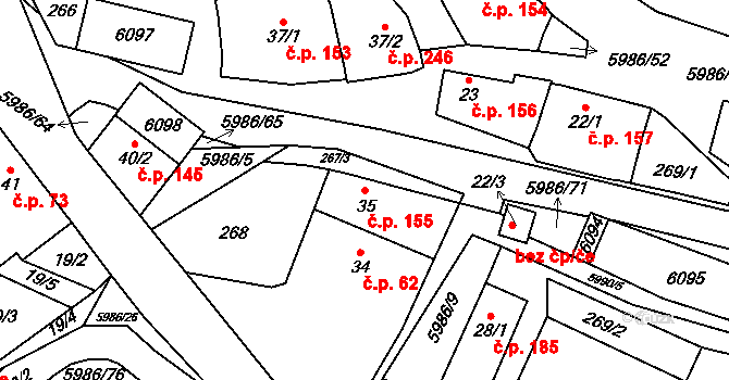 Kamenice 155 na parcele st. 35 v KÚ Kamenice u Jihlavy, Katastrální mapa