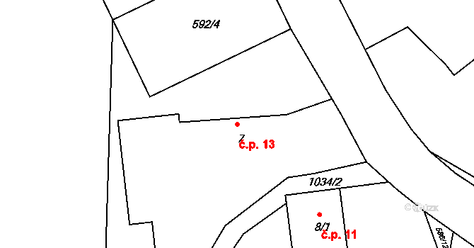 Hořetice 13, Křečovice na parcele st. 7 v KÚ Hořetice, Katastrální mapa