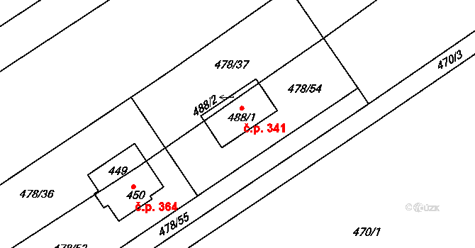 Chrást 341, Tišice na parcele st. 488/1 v KÚ Chrást u Tišic, Katastrální mapa