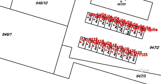 Velké Meziříčí 1115 na parcele st. 647/14 v KÚ Velké Meziříčí, Katastrální mapa