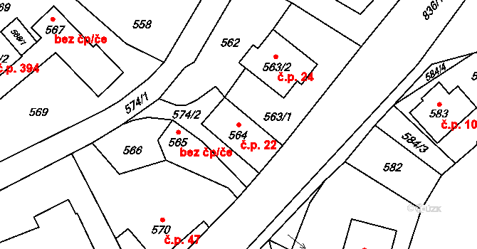 Proskovice 22, Ostrava na parcele st. 564 v KÚ Proskovice, Katastrální mapa