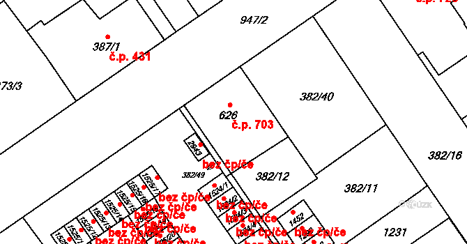 Přívoz 703, Ostrava na parcele st. 626 v KÚ Přívoz, Katastrální mapa