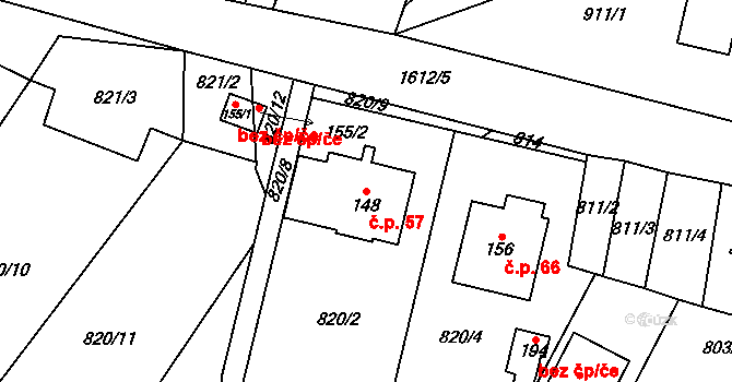 Veselíčko 57, Žďár nad Sázavou na parcele st. 148 v KÚ Veselíčko u Žďáru nad Sázavou, Katastrální mapa