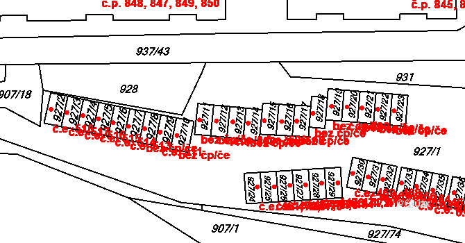 Teplické Předměstí 508, Bílina na parcele st. 927/13 v KÚ Bílina, Katastrální mapa
