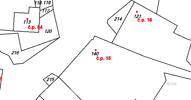 Prosetín 15 na parcele st. 140 v KÚ Prosetín u Bystřice nad Pernštejnem, Katastrální mapa