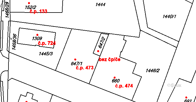 Hradec Králové 40301851 na parcele st. 647/2 v KÚ Plotiště nad Labem, Katastrální mapa
