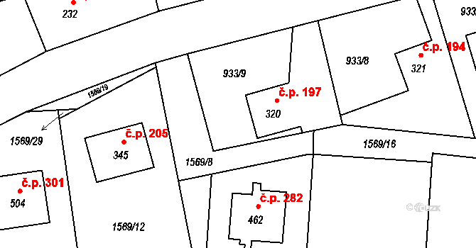 Provodov 197 na parcele st. 320 v KÚ Provodov na Moravě, Katastrální mapa