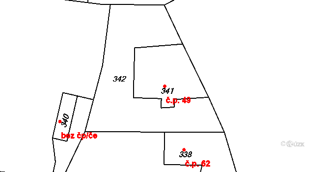 Klečůvka 49, Zlín na parcele st. 341 v KÚ Klečůvka, Katastrální mapa