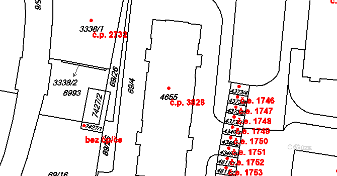 Zlín 3828 na parcele st. 4655 v KÚ Zlín, Katastrální mapa