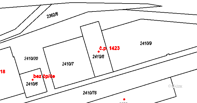 Mohelnice 1423 na parcele st. 2410/8 v KÚ Mohelnice, Katastrální mapa