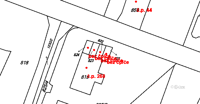Hustopeče nad Bečvou 42517851 na parcele st. 822 v KÚ Hustopeče nad Bečvou, Katastrální mapa