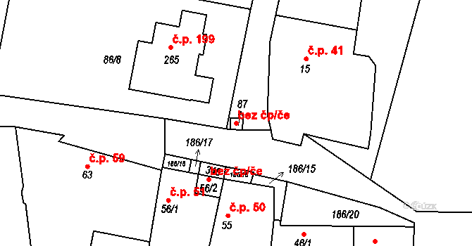 Hradešín 42873851 na parcele st. 87 v KÚ Hradešín, Katastrální mapa