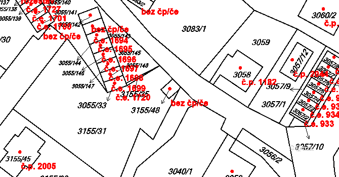 Děčín 43237851 na parcele st. 3155/48 v KÚ Podmokly, Katastrální mapa