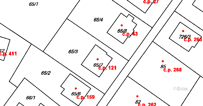Oldřišov 121 na parcele st. 65/7 v KÚ Oldřišov, Katastrální mapa