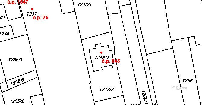 Kylešovice 845, Opava na parcele st. 1243/4 v KÚ Kylešovice, Katastrální mapa