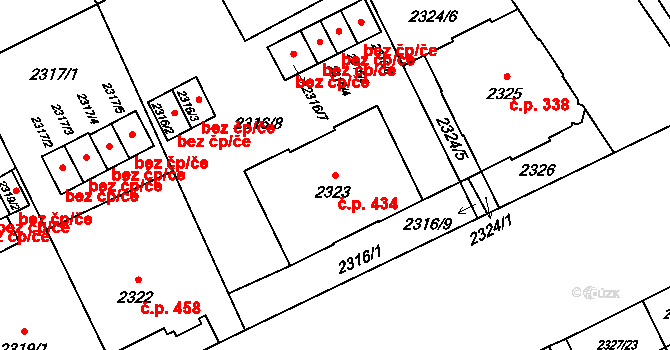 Předměstí 434, Opava na parcele st. 2323 v KÚ Opava-Předměstí, Katastrální mapa
